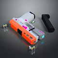 Orange And White Weapon With Pink Accents Batteries And Black Component