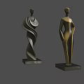 Different Colored Abstract Human Form Landscape Sculptures With Flowing Curved Design And Square Bases