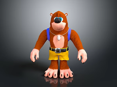 Brown Bear 3D Character With Blue Suspenders Yellow Shorts and White Pendant 3d model