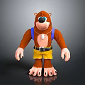 Brown Bear 3D Character With Blue Suspenders Yellow Shorts and White Pendant