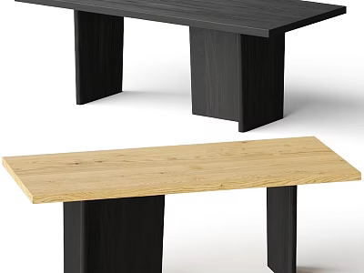 Long Wooden Table And Bench With Black Legs In Modern Design 3d model