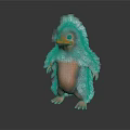 Fluffy 3D Creature With Orange Beak And Short Legs On White Background