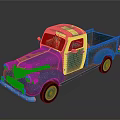 Vintage Blue Truck Model With Rustic Finish And Retro Design On Dark Background