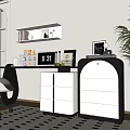 Study Desk Cream Style Office Desk Computer Desk Side Table Low Cabinet E-Sports Chair 3d model