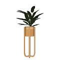 Decorative Plant Ornament Set With Wooden Stand And Green Leaves In Minimalist Style