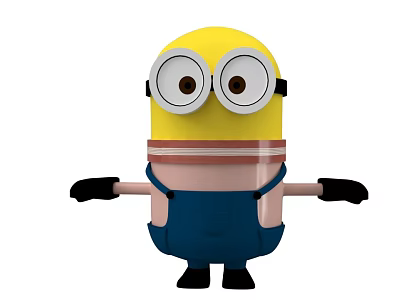 Cute Minion Toy With Yellow Body Large Eyes And Blue Overalls 3d model