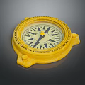 Yellow Compass With Classic Design And Black Needle On Dark Background 3d model