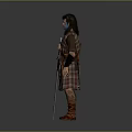Warrior Character With Blue Face Paint Holding Sword In Kilt Attire