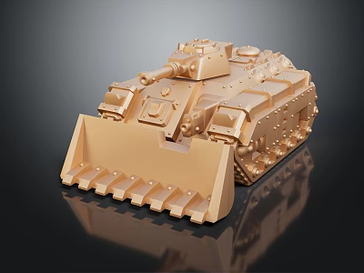 Golden Tank Model with Front Blade Rivet Details on Dark Reflective Background 3d model