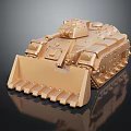 Golden Tank Model with Front Blade Rivet Details on Dark Reflective Background