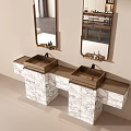 Modern Bathroom Vanity With Double Sinks Marble Countertop And Wall Mirrors