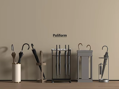 Poliform Umbrella Stands With Different Designs On Wooden Surface For Home Organization 3d model