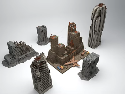 Ruined High Rise Building Models With Broken Structures And Urban Debris Details 3d model