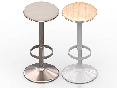 Modern Bar Stools With Fabric Wooden Seats Metallic White Bases And Circular Footrests 3d model