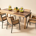 Wooden Dining Table Set with Matching Chairs and Fruit Baskets on Top