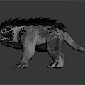 3D Game Movie Character Gray Reptile Creature With Black Spikes Spots And Sharp Claws
