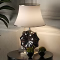 Elegant Table Lamp With Star Shaped Base White Lampshade On Black Table With Green Plants