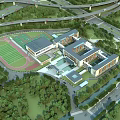 Modern School Buildings With Sports Field Greenery And Surrounding Road Interchange