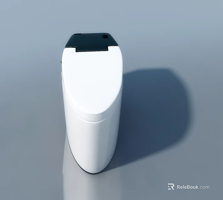 Sleek White Toilet Featuring Flat Opening Door And Black Top Finish 3d model 