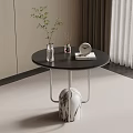 Round Side Table With Black Top Metal Frame Marble Base Clear Vase Plant And Clock