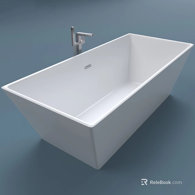 Modern White Freestanding Bathtub With Rectangular Shape And Sleek Silver Faucet 3d model
