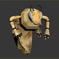 Golden Robot Ant With Low Poly Design Large Eyes And Metallic Texture
