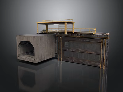 Industrial Equipment Structure With Concrete Block Metal Platform And Garage Door 3d model