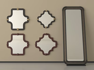 Multiple Decorative Mirrors With Black Red Frames And Woven Texture Rectangular Design 3d model