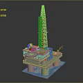 Detailed Industrial Equipment Drilling Platform With Derrick And Support Structure