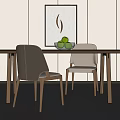 Modern Wooden Table With Gray And Beige Chairs Green Apples And Decorative Painting