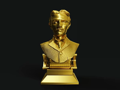 Golden Detailed Bust Sculpture Carving of Figure with Elegant Base 3d model