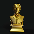 Golden Detailed Bust Sculpture Carving of Figure with Elegant Base