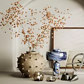 Minimalist Decorative Ornament Set With Ceramic Vase Dried Flowers Blue Jar And Metal Bicycle