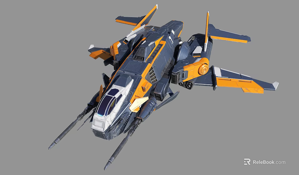 Futuristic Fighter Jet with Gray Orange Yellow Sleek Aerodynamic Design Multiple Wings and Armament Systems 3d model 