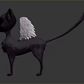 Black Cat With White Wings And Yellow Eyes Standing On Dark Background