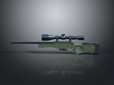 Rifle With Green Body Black Barrel And Scope On Smooth Black Surface 3d model