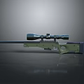 Rifle With Green Body Black Barrel And Scope On Smooth Black Surface