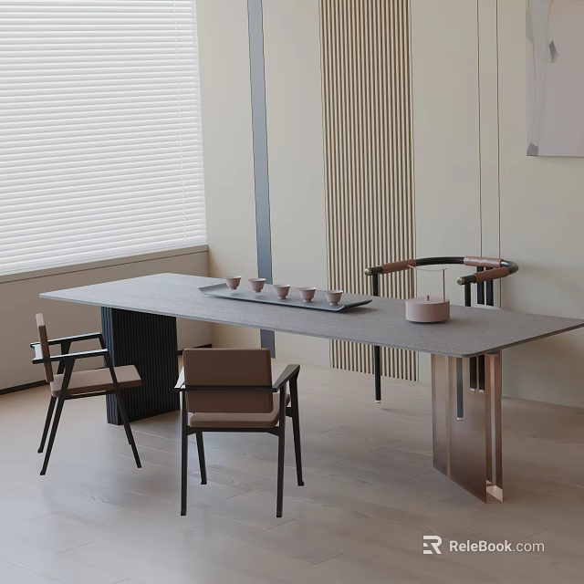 Elegant Modern Tea Room Interior With Stylish Chairs And Minimalist Table Setup 3d model