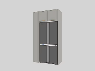 Modern Kitchen Built in Double Door Refrigerator Appliance With Grey Cabinetry 3d model
