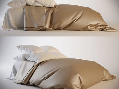 Luxurious Beige Double Bed With Soft Silk Bed Sheets And White Pillows 3d model