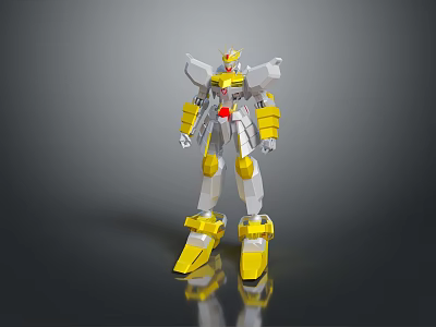Futuristic Game Movie Character Silver Yellow Red Mecha Robot With Geometric Design Standing Pose 3d model