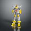 Futuristic Game Movie Character Silver Yellow Red Mecha Robot With Geometric Design Standing Pose