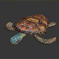 Vibrant Sea Turtle With Colorful Red Orange Shell Blue Head And Patterned Flippers 3d model