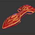 Futuristic Red And Gold Cosmic Spaceship With Ornate Patterns For Interstellar Travel