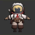 Cartoon Astronaut Character With White Suit Red Scarf And Small Creature On Stick