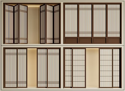 New Chinese style sliding door grille sliding door folding door 3d model