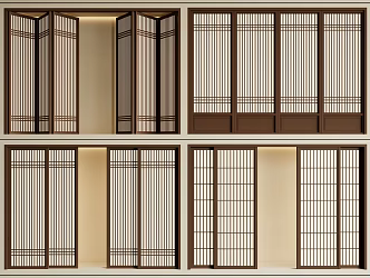 New Chinese style sliding door grille sliding door folding door 3d model