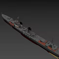 Military Warship Model With Turrets Mast Weapons On Deck Number 23
