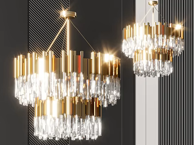 Elegant Modern Crystal Chandelier With Gold Frames And Transparent Crystals 3d model