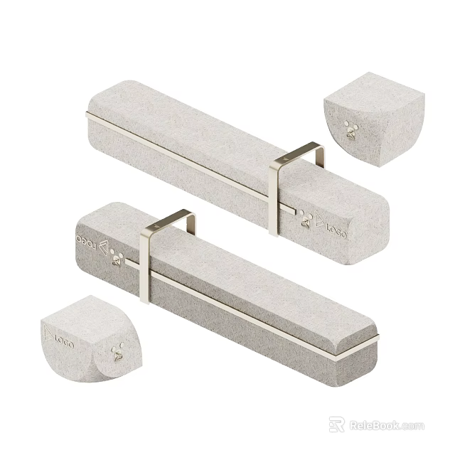 Sleek Modern Landscape Seats In Gray Concrete With Metal Frames And Square Base Components 3d model